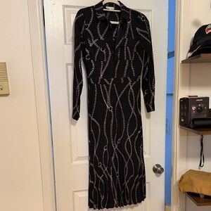 Warehouse Black Long Sleeve Chain-Print Maxi Dress